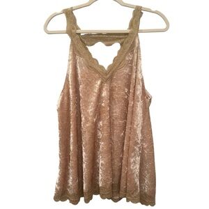 POL Blush Pink Velvet Lace-Trim Tank Top